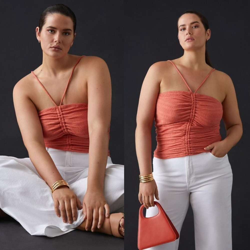 NWT Anthropologie Pilcro Coral Ruched Ribbed Halter Summer Beach Vacation, Sz M